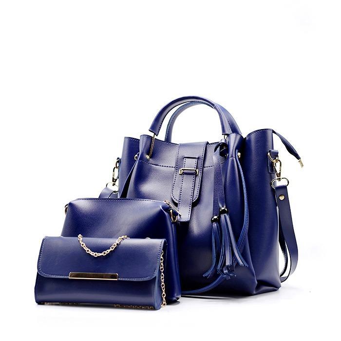 Women's PU Leather Plain Hand Bag Set