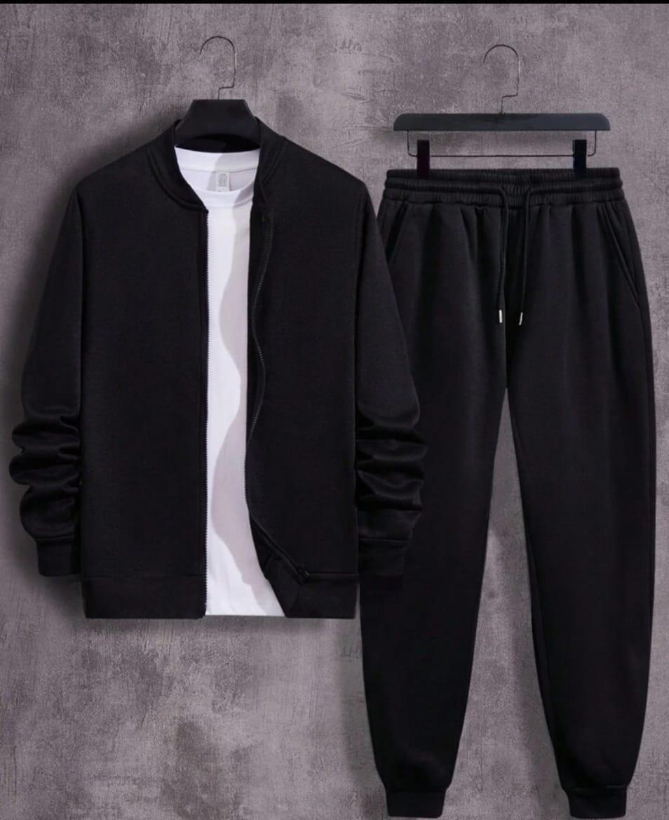 2 Pcs Men's Fleece Plain Zipper Track Suit