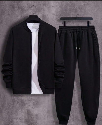 2 Pcs Men's Fleece Plain Zipper Track Suit