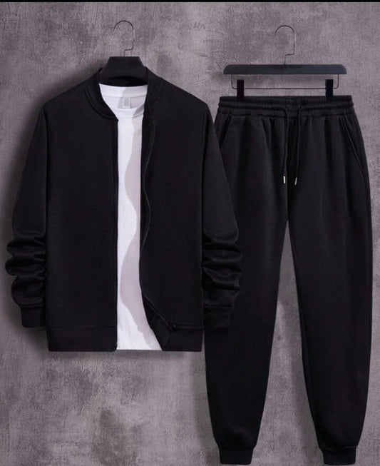 2 Pcs Men's Fleece Plain Zipper Track Suit
