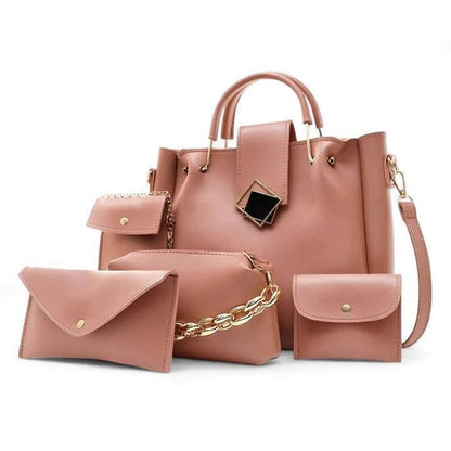 Women's Rexine Plain Hand Bag Set 5 - Pcs