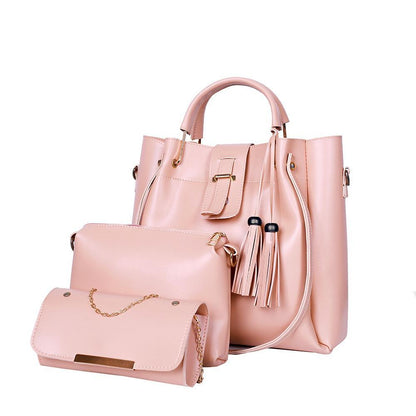 Women's PU Leather Plain Hand Bag Set