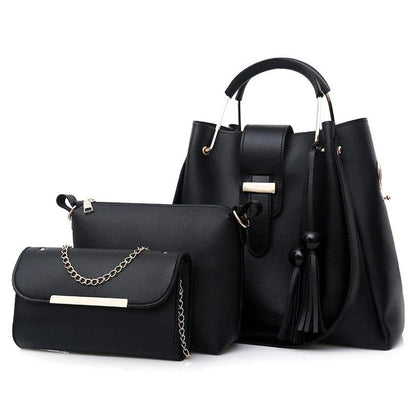 Women's PU Leather Plain Hand Bag Set