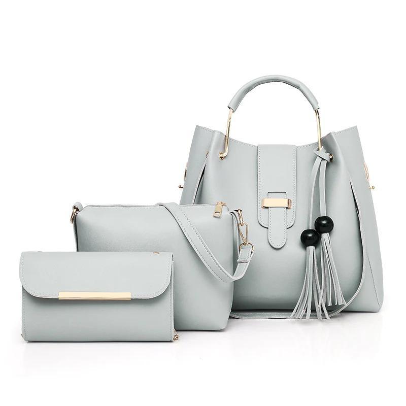 Women's PU Leather Plain Hand Bag Set