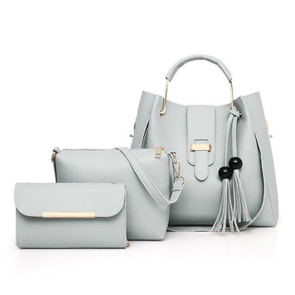 Women's PU Leather Plain Hand Bag Set