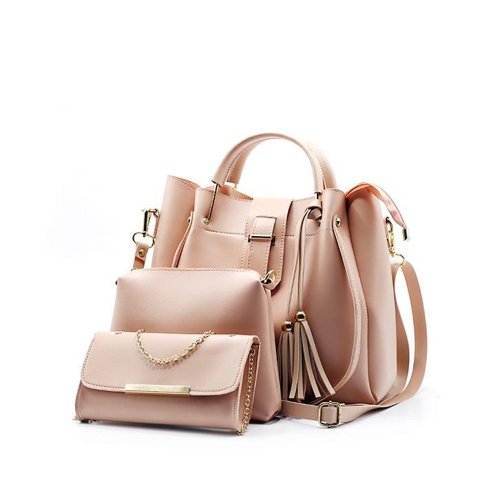 Women's PU Leather Plain Hand Bag Set