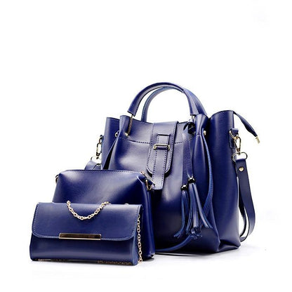 Women's PU Leather Plain Hand Bag Set