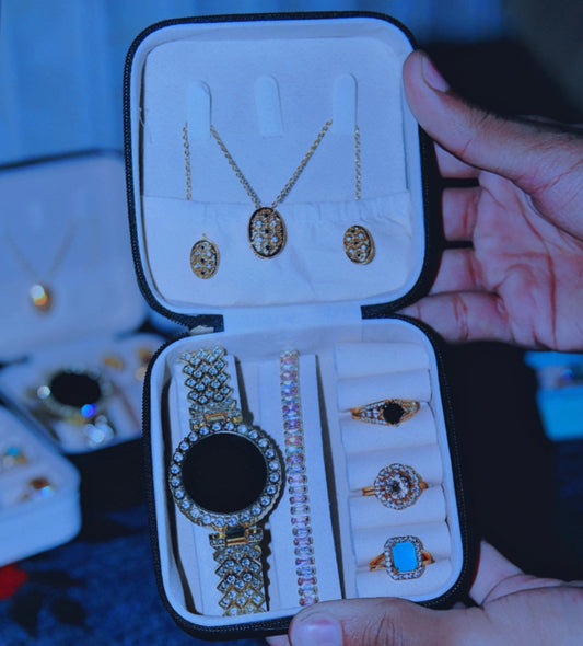 6-in-1 Premium Collection – Necklace, Earrings, 3 Rings, Bracelet & Watch With Box